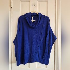 NY Collection Royal Blue Cowl Neck Sweater with Buttons
